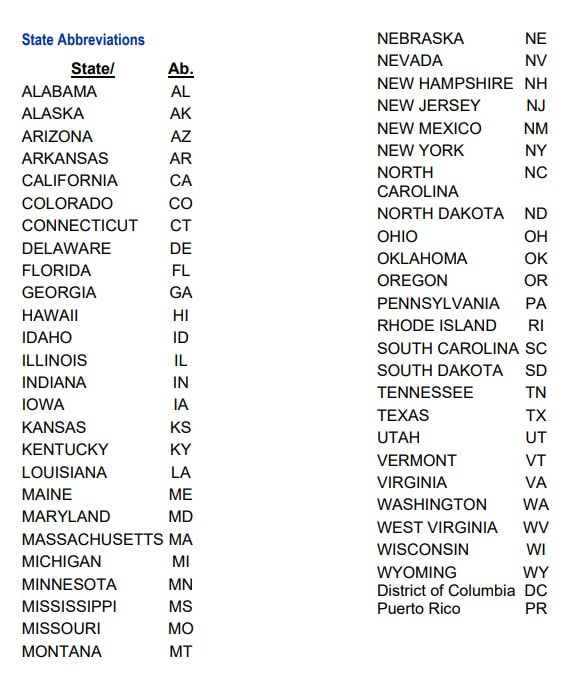 List Of 50 Us States Printable With Abbreviations - State Abbreviations ...